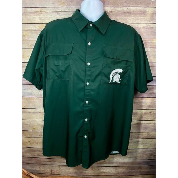 Michigan State Spartans Fishing Shirt – Men’s Large, Short Sleeve Button-Up - Picture 1 of 11